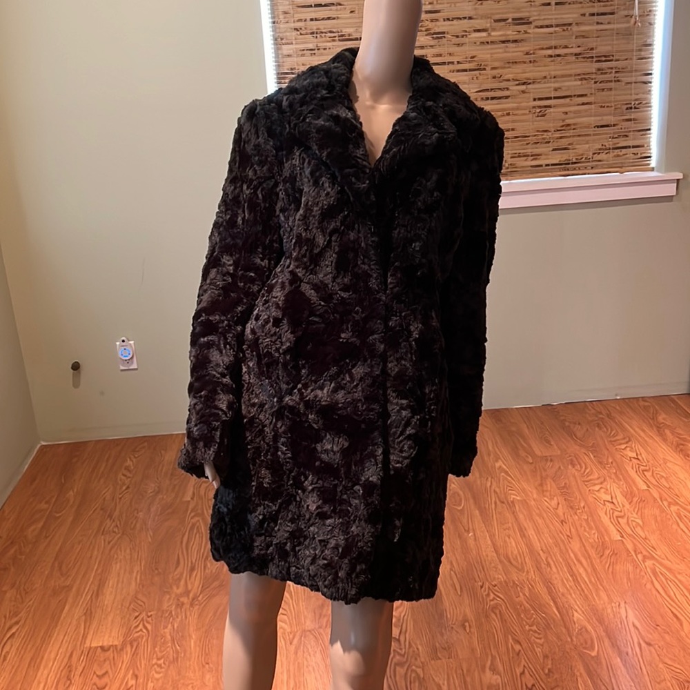 INC Black Faux Fur Coat With Metal Clasp Closures Size M